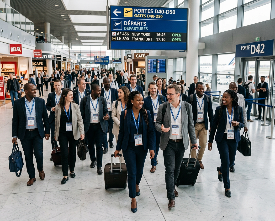 Groupe d'affaires à l'aéroport